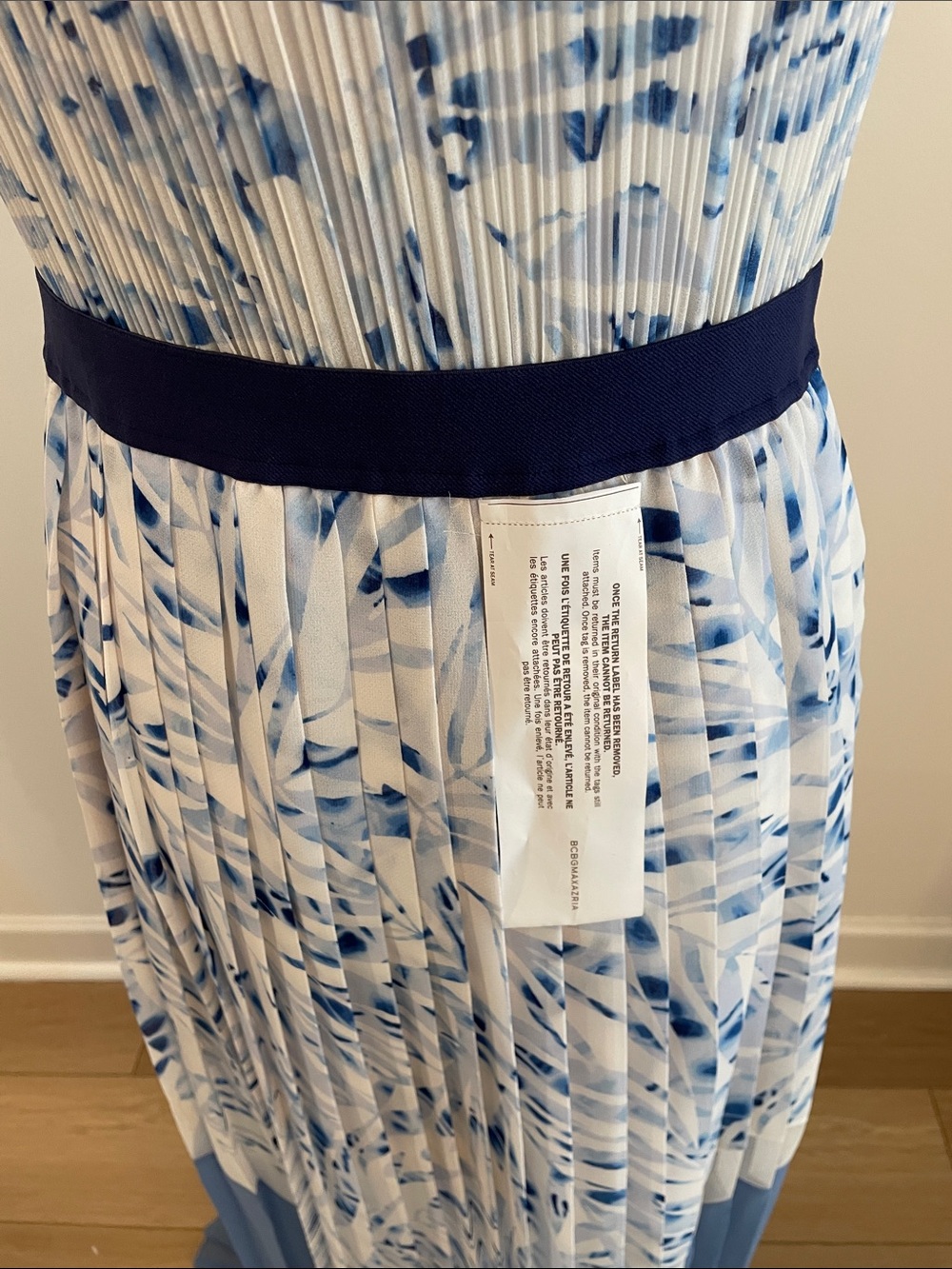 BCBG White and Blue High-Low Pleated Maxi Dress - Picture 3 of 7
